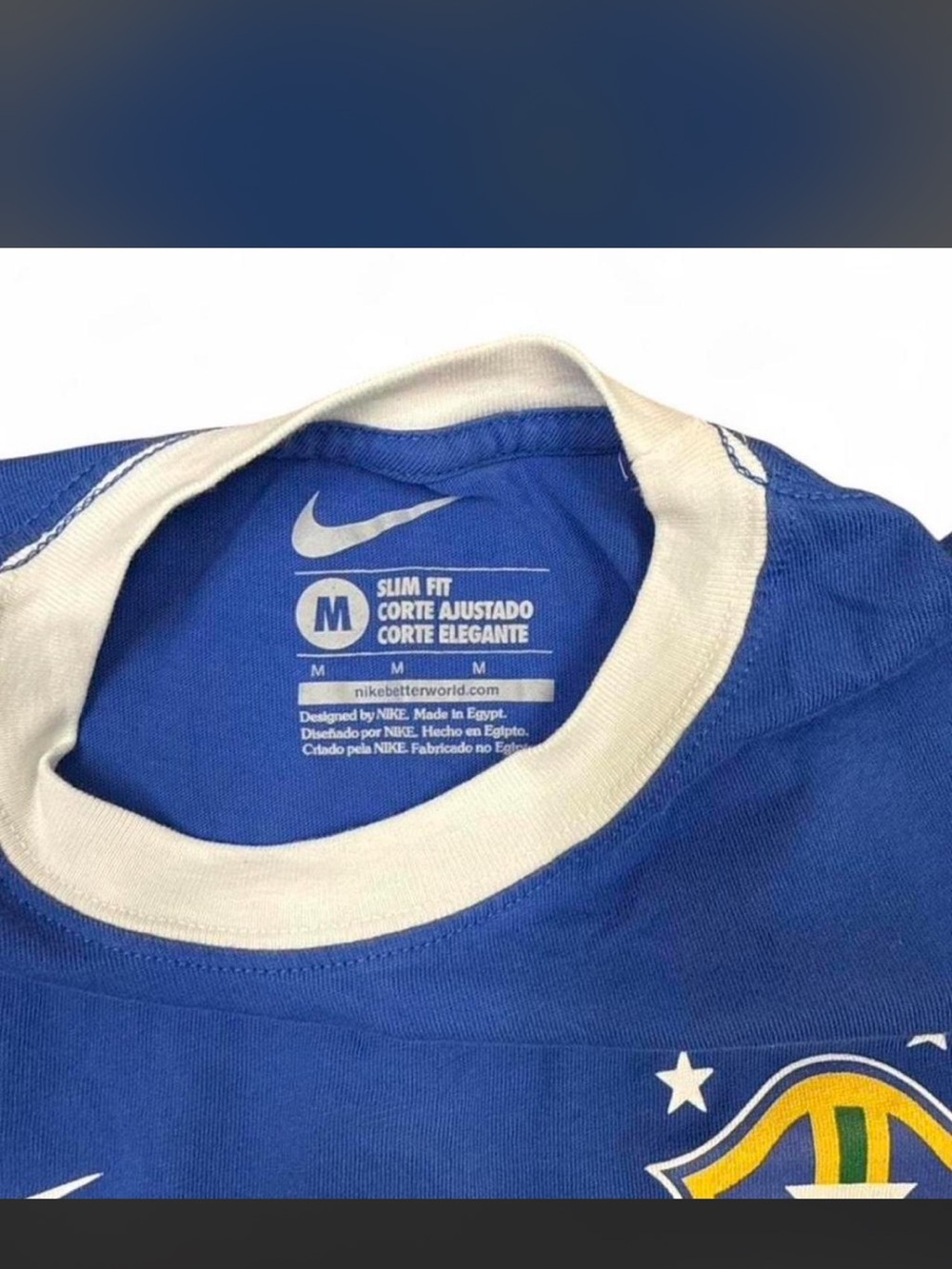 Nike Brazil Soccer Jersey Blue CBF Crest Slim Fit Sz M - Picture 2 of 4